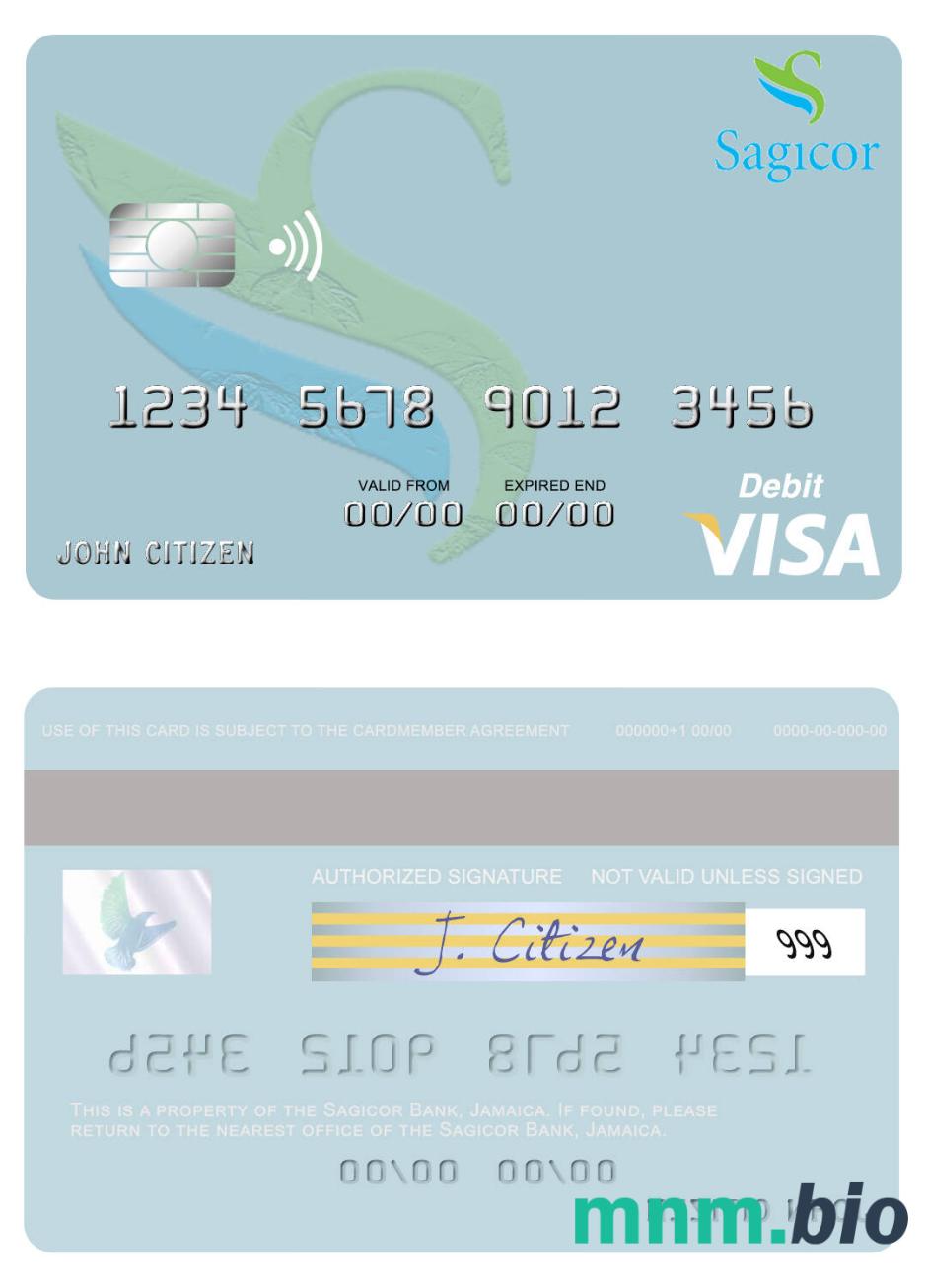 Jamaica Sagicor Bank visa debet karta przykład w formacie PSD